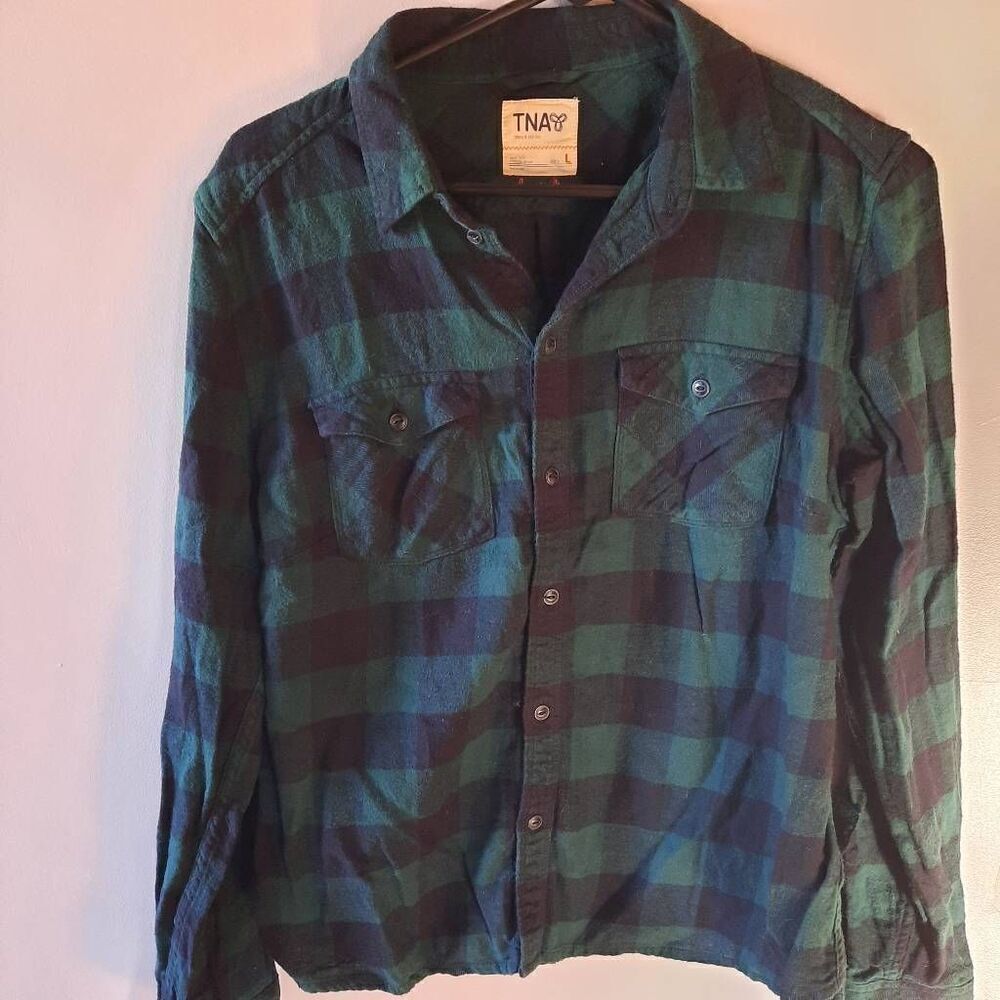 TNA Green and Navy Plaid Button-Down Shirt